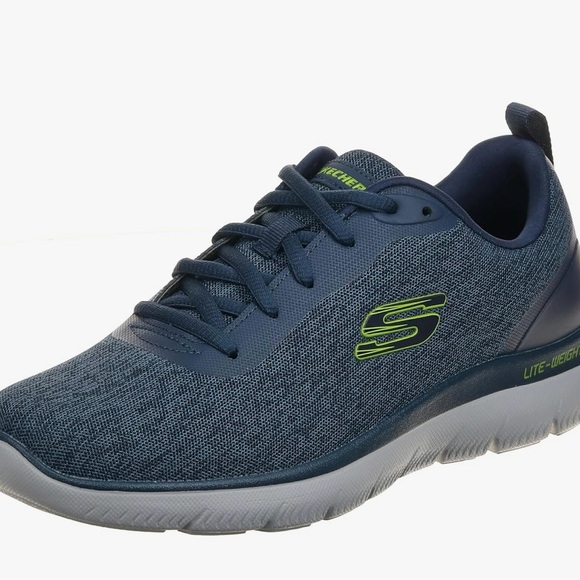 Skechers Blue Summits Forrader Shoes with Gray Sole and Lime Accents. - Picture 2 of 8